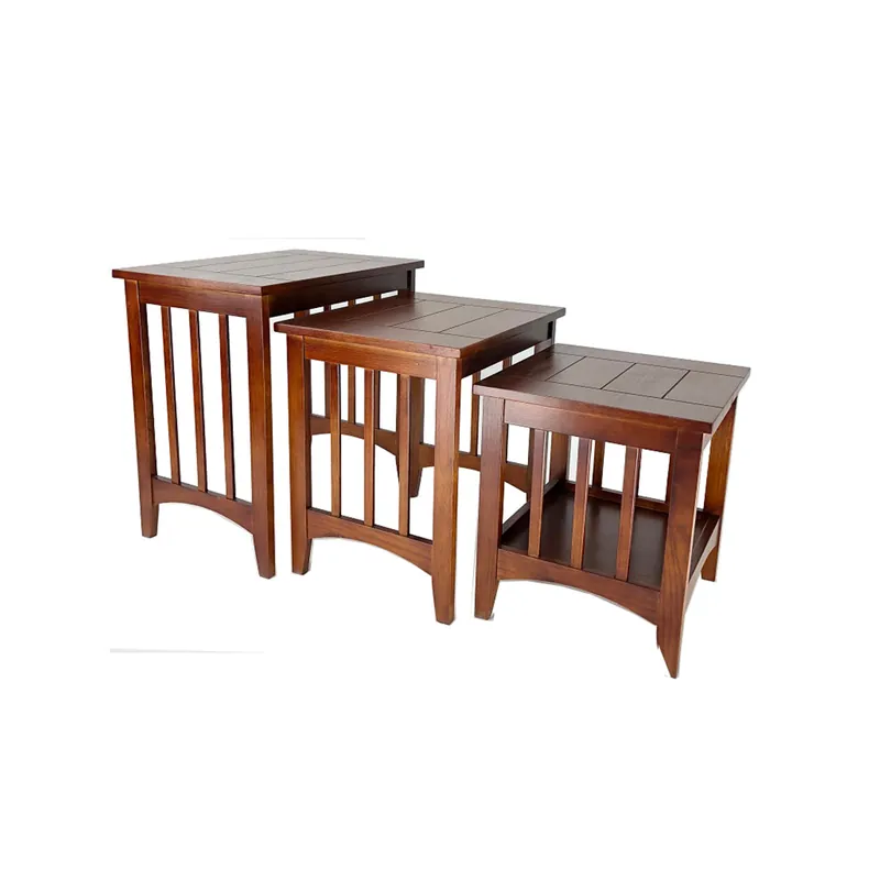 Limited Edition 3 Piece Nesting Table With Plank Tabletop And Slatted Sides, Oak Brown