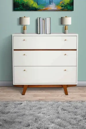 3 Drawer Wood Chest With Round Pulls And Angled Legs, Small,White And Limited Offer