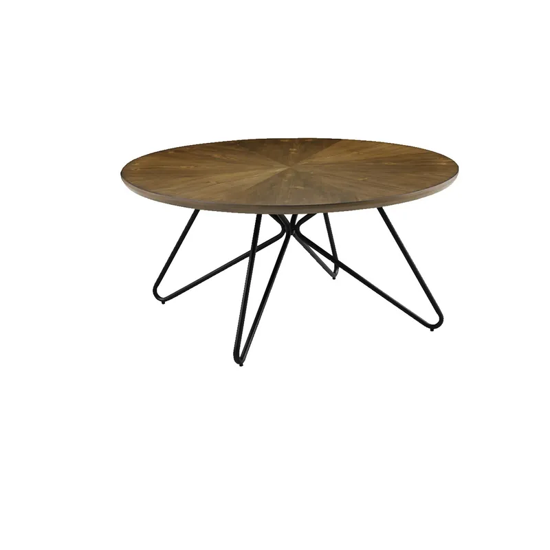 Dual Tone Round Wooden Coffee Table With Metal Hairpin Legs,Brown And Today Only