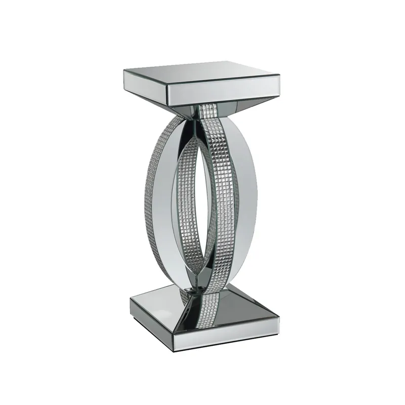 Exclusive Offer Square Wooden End Table With Curved Body And Rhinestone Accents, Silve