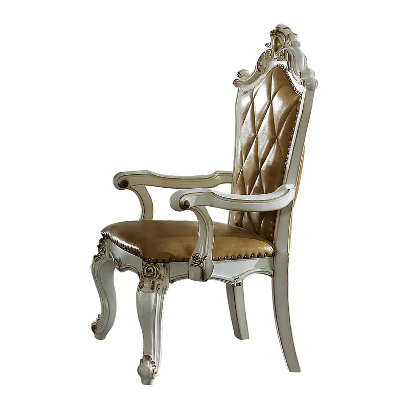Latest Wood And Leather Dining Chairs With Armrests, Set Of 2, White And Brow