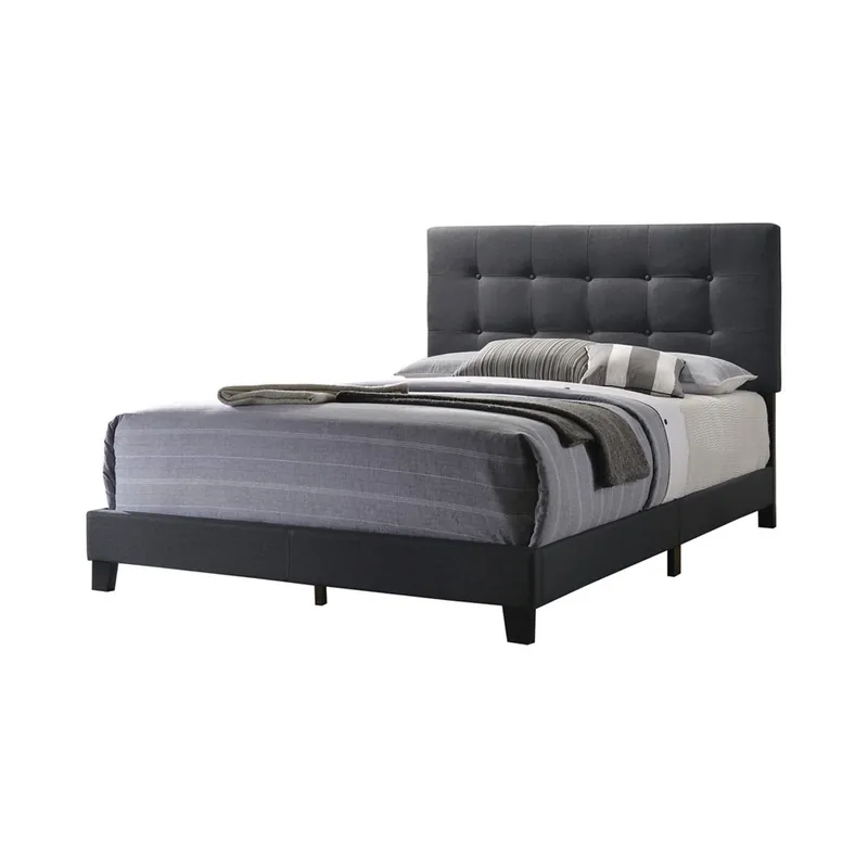 Queen Size Bed With Square Button Tufted Headboard, Dark Gray By Benza Sale