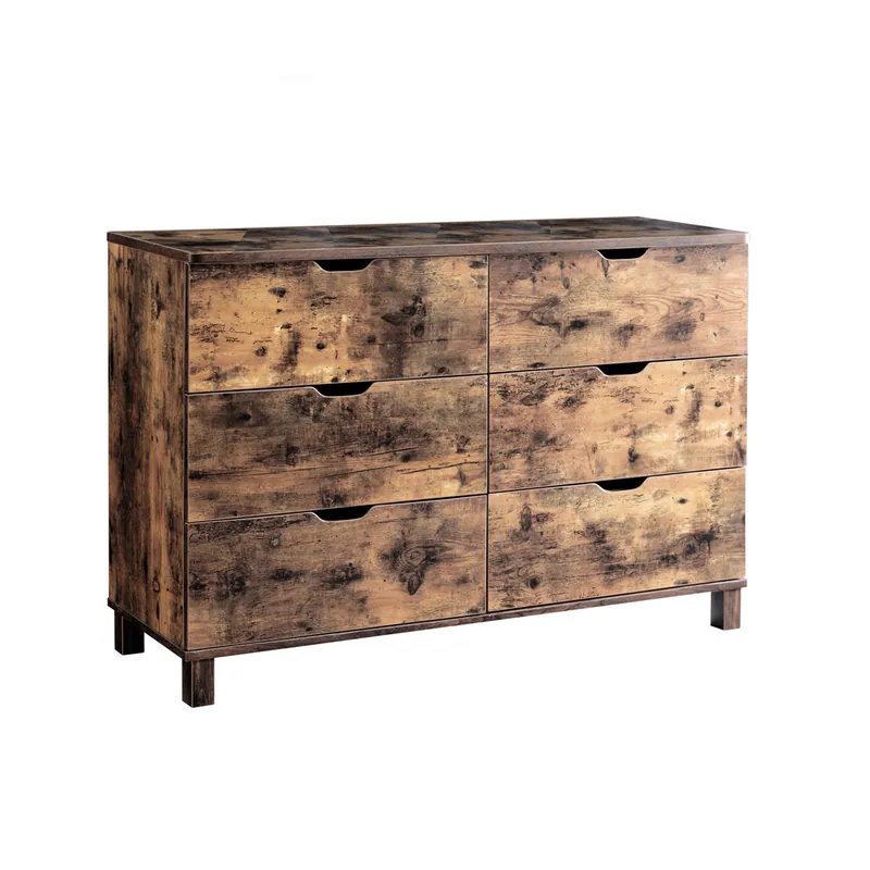 Markdown Wooden Frame Dresser With 6 Drawers And Straight Legs, Distressed Brow