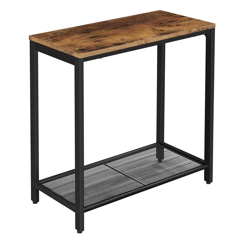 Industrial Wood And Metal Side Table With Open Mesh Shelf, Brown And B Fresh Stock