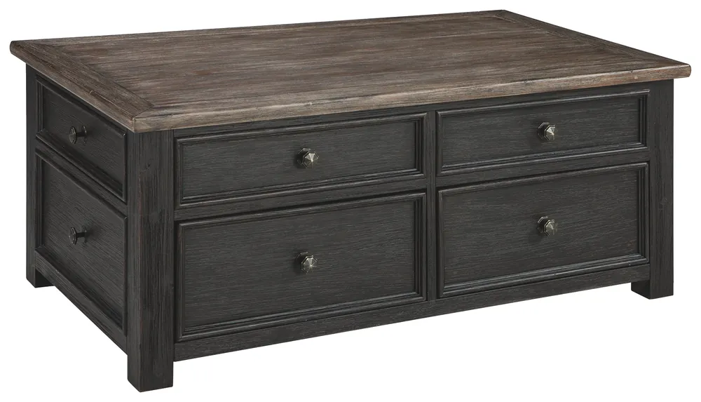 Wooden Lift Top Coffee Table With Drawers And Caster, Black And Brown Weekend Sale