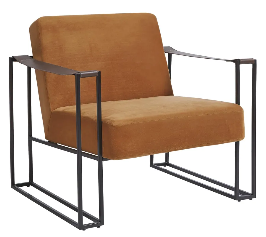 Metal Frame Accent Chair With Padded Seat And Back, Orange And Bronze Mega Sale