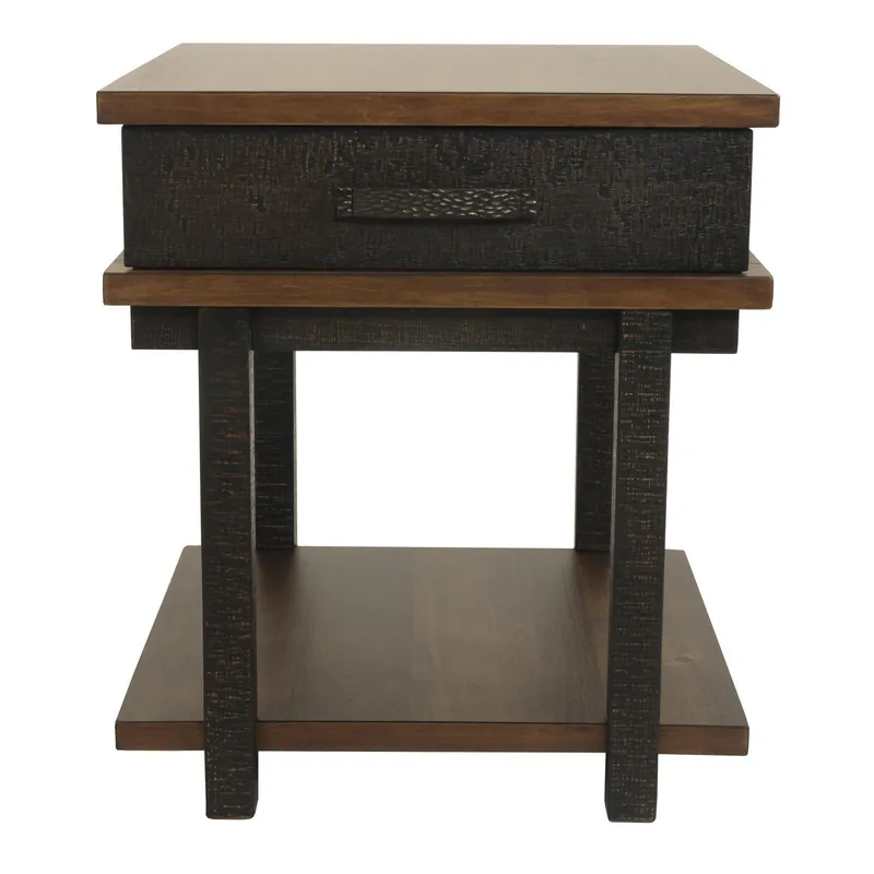 Textured Two Tone Wooden End Table With 1 Drawer, Brown By Benzara Trusted Brand