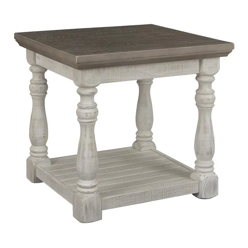 Warranty Included Plank Style End Table With Turned Legs And Open Shelf, White And Gray