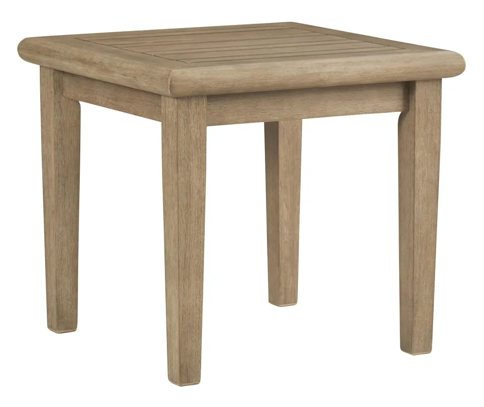 Square Wooden Frame End Table With Plank Tabletop, Teak Brown By Benza Budget