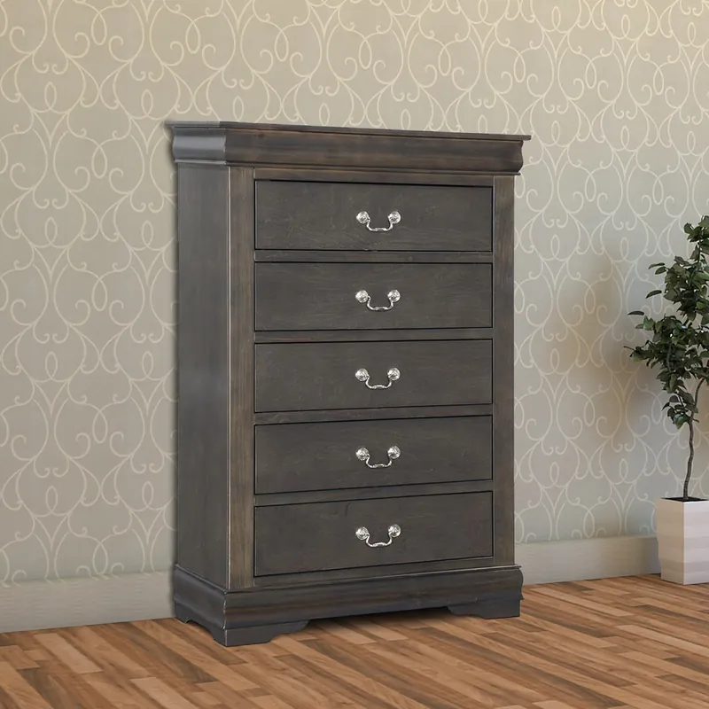 Super Sale Traditional Style Five Drawer Wooden Chest With Bracket Base, Dark Gra