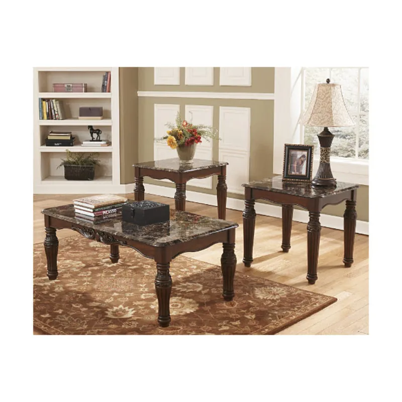 Traditional Style Wooden Table Set With Turned Legs And Faux Marble To Worldwide Shipping