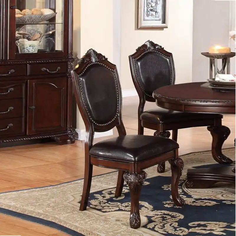 Rubber Wood Dining Chair With Faux Leather Upholstery , Set Of 2,Brown Sale