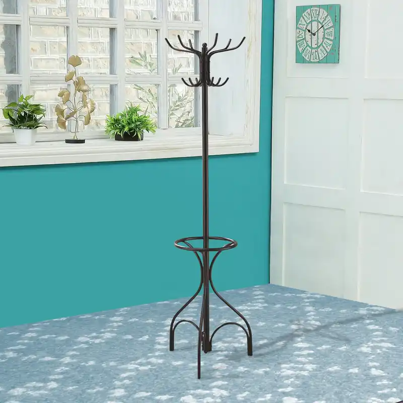 Metal Coat Rack With Umbrella Stand, Black By Benzara Flash Sale