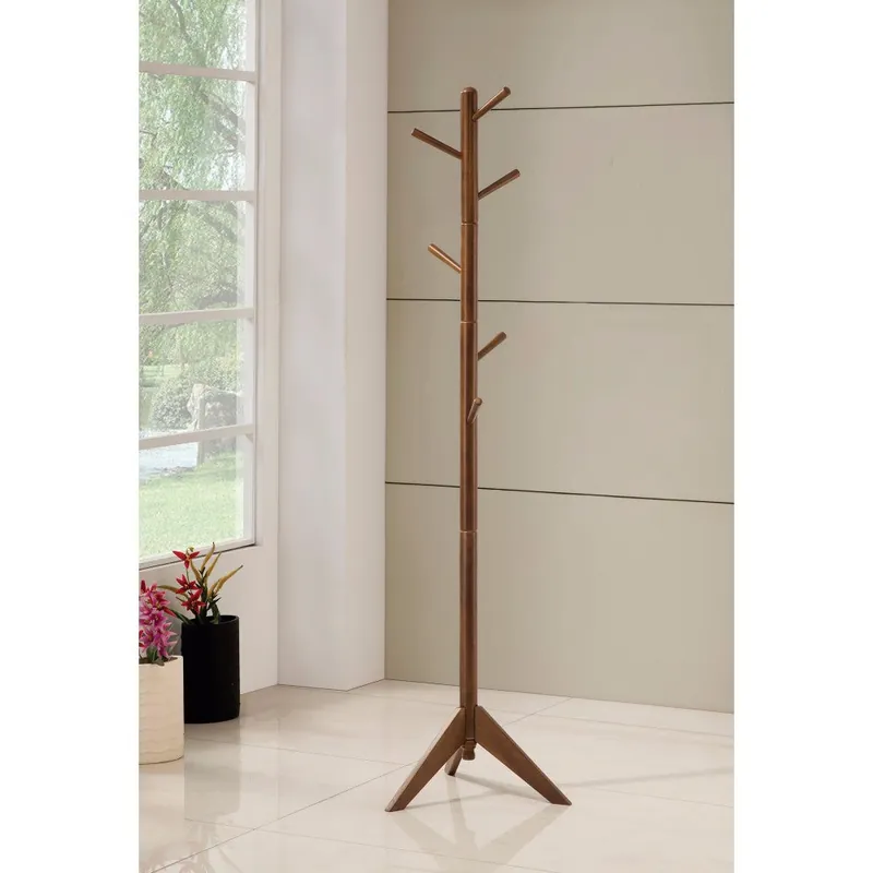 Authentic Sturdy Metal Coat Rack With Six Pegs, Brown By Benzara