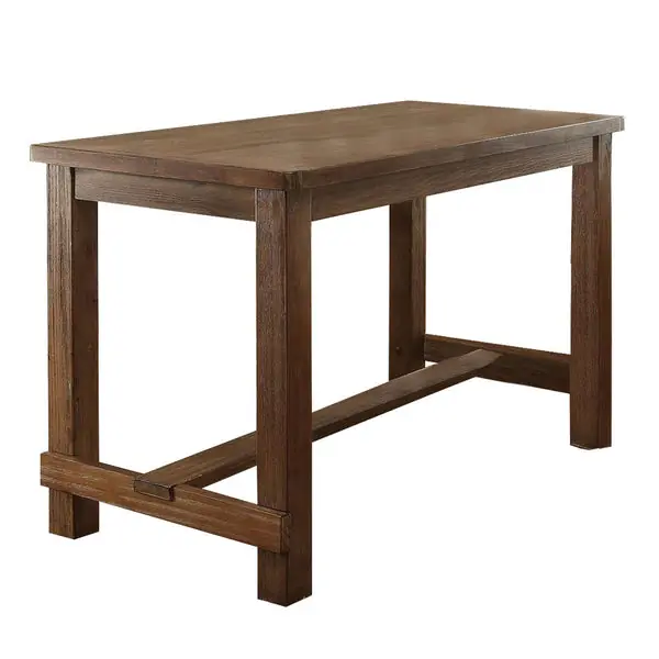 Rustic Plank Wooden Counter Height Table With Block Legs Oak Brown By Time-Limited