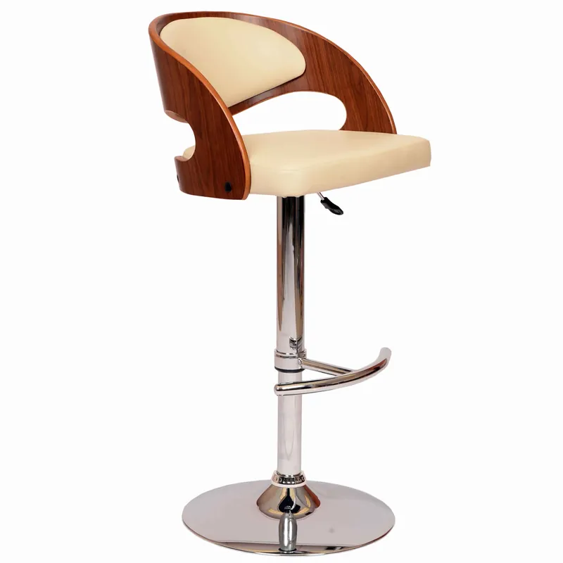 Special Offer Wooden Open Back Barstool With Adjustable Pedestal Base Cream And Brow