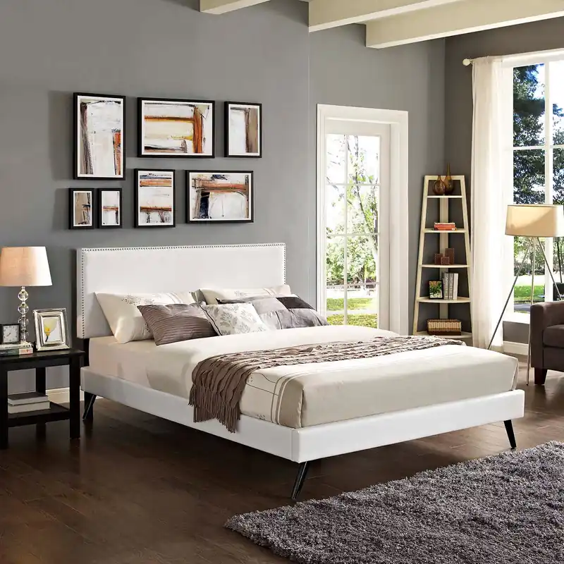 Macie King Vinyl Platform Bed With Round Splayed Legs By Modway - MOD- Holiday Sale