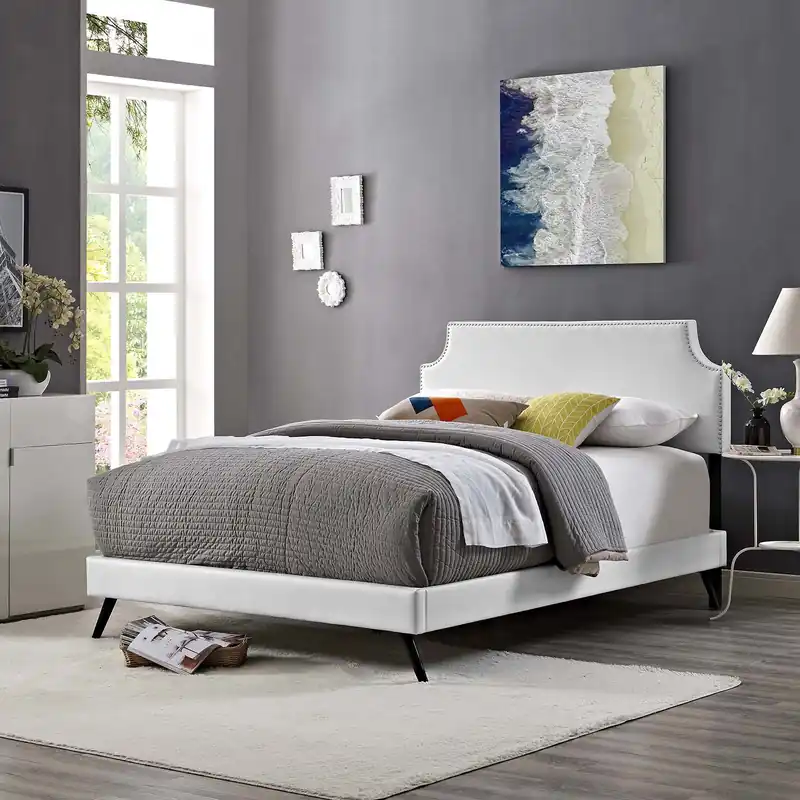 Corene King Vinyl Platform Bed With Round Splayed Legs By Modway - MOD Warranty Included