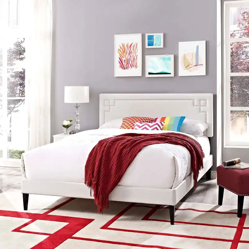 Ruthie Queen Vinyl Platform Bed With Squared Tapered Legs By Modway - Brand New