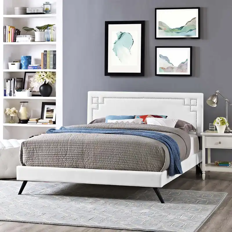 Exclusive Ruthie Queen Vinyl Platform Bed With Round Splayed Legs By Modway - MO