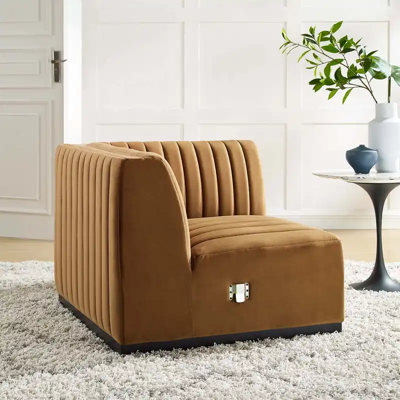 Conjure Channel Tufted Performance Velvet Right Corner Chair By Modway While Supplies Last