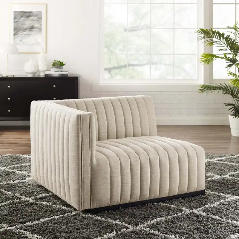 Factory Price Conjure Channel Tufted Upholstered Fabric Left-Arm Chair By Modway - E