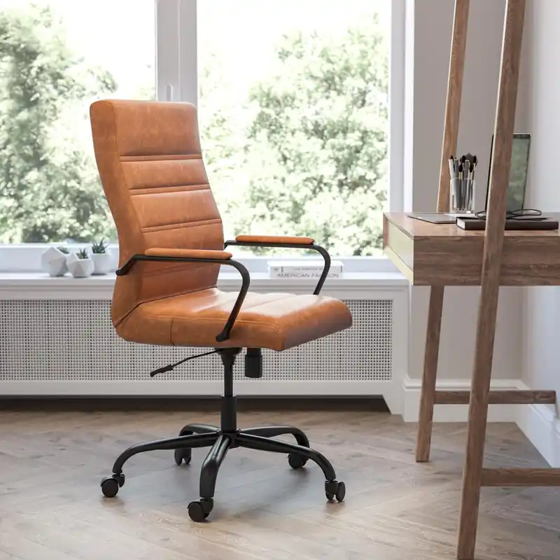 Sale High Back Brown Leathersoft Executive Swivel Office Chair With Black Frame And Arms By Flash Furniture - Brown LeatherSoft , Black Frame
