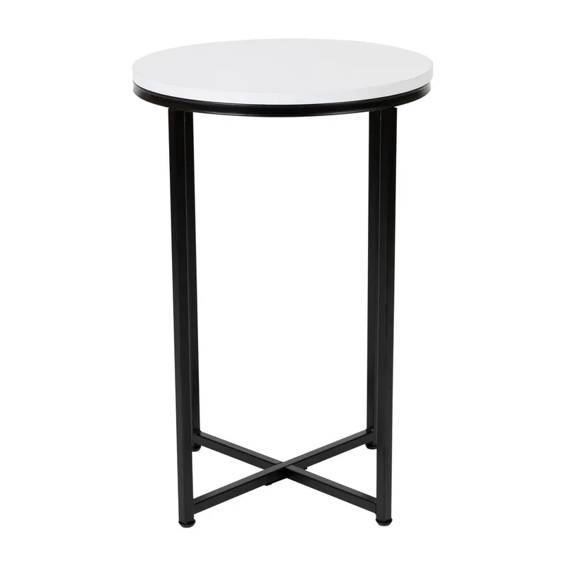 Hampstead Collection End Table - Modern White Finish Accent Table With Crisscross Matte Black Frame By Flash Furniture - White , Matte Black Hot Picks