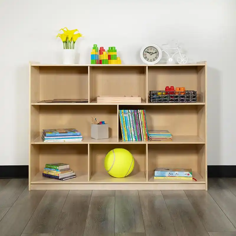 Bargain Wooden 8 Section School Classroom Storage Cabinet For Commercial Or Home Use - Safe, Kid Friendly Design - 36"H (Natural) By Flash Furniture - Natural