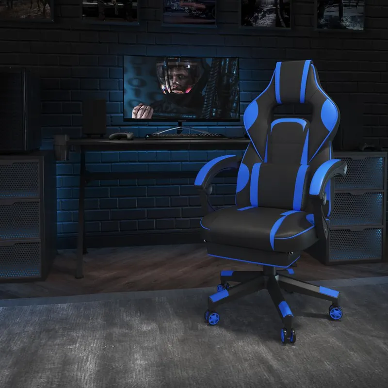 X40 Gaming Chair Racing Ergonomic Computer Chair With Fully Reclining Back/Arms, Slide-Out Footrest, Massaging Lumbar - Black/Blue By Flash Furniture - Black , Blue Free Returns