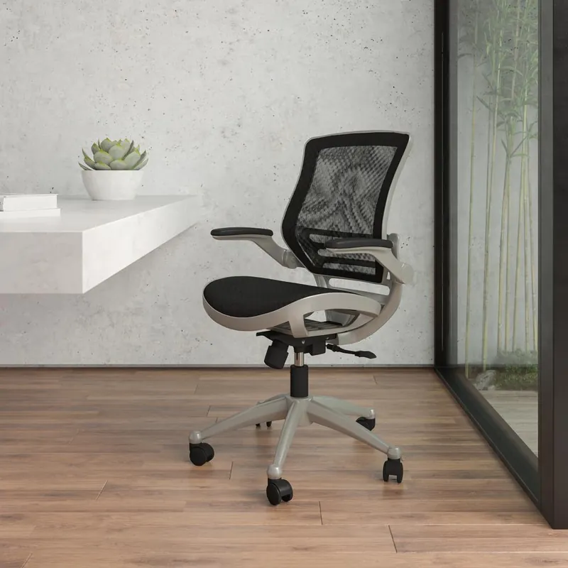 Mid-Back Transparent Black Mesh Executive Swivel Office Chair With Graphite Silver Frame And Flip-Up Arms By Flash Furniture - Black Mesh , Graphite Silver Frame Buy Online