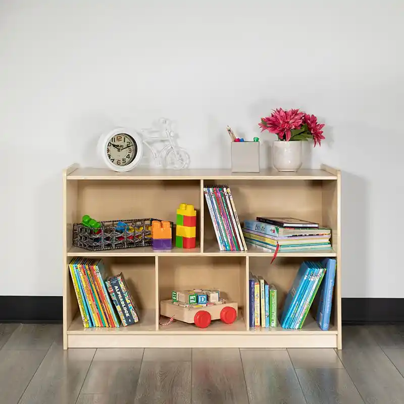 Save Now Wooden 5 Section School Classroom Storage Cabinet For Commercial Or Home Use - Safe, Kid Friendly Design - 24"H X 36"L (Natural) By Flash Furniture - Natural