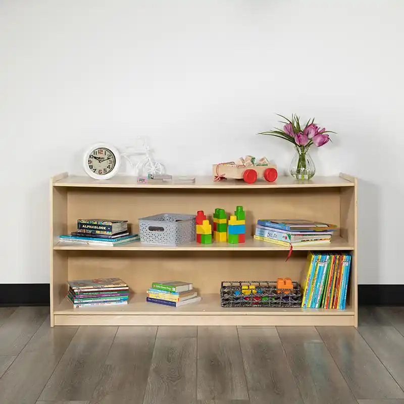 Wooden 2 Section School Classroom Storage Cabinet For Commercial Or Home Use - Safe, Kid Friendly Design - 24"H X 48"L (Natural) By Flash Furniture - Natural Fast Shipping