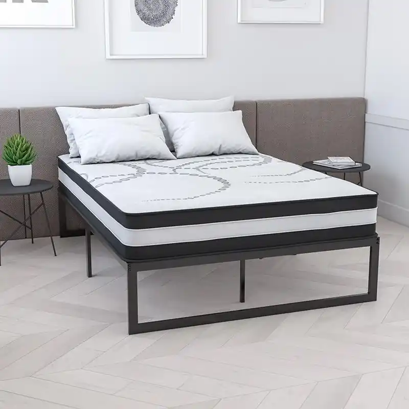 Today Only 14 Inch Metal Platform Bed Frame With 10 Inch Pocket Spring Mattress In A Box (No Box Spring Required) - Full By Flash Furniture - Black