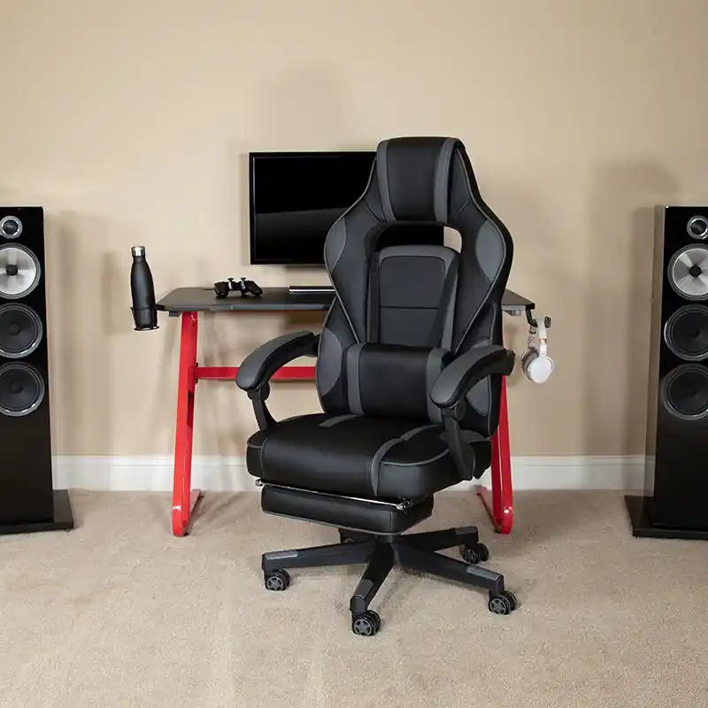 Special Offer X40 Gaming Chair Racing Ergonomic Computer Chair With Fully Reclining Back/Arms, Slide-Out Footrest, Massaging Lumbar - Black/Gray By Flash Furniture - Black , Gray