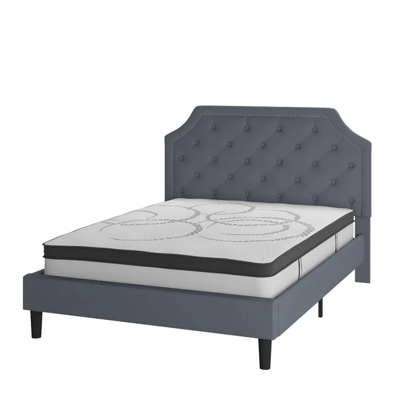 Professional Grade Brighton Queen Size Tufted Upholstered Platform Bed In Light Gray Fabric With 10 Inch Certipur-Us Certified Pocket Spring Mattress By Flash Furniture - Light Gray
