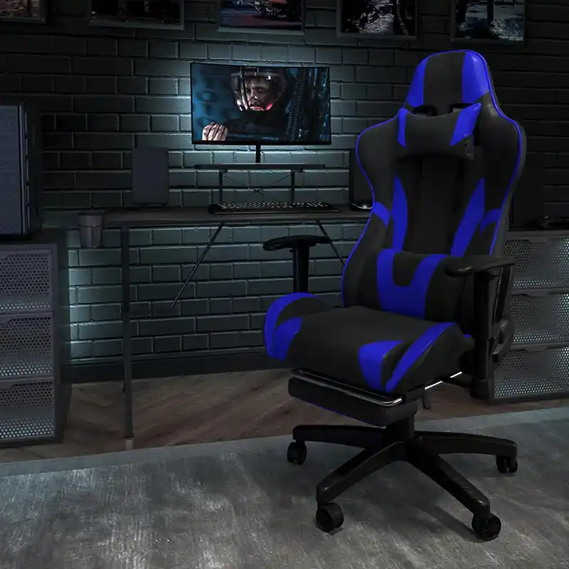 X20 Gaming Chair Racing Office Ergonomic Computer Pc Adjustable Swivel Chair With Reclining Back In Blue Leathersoft By Flash Furniture - Blue Wholesale