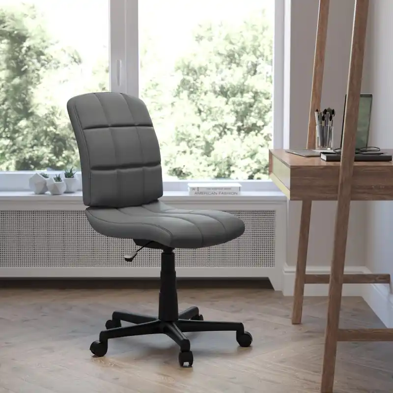 Professional Grade Mid-Back Gray Quilted Vinyl Swivel Task Office Chair By Flash Furniture - Gray