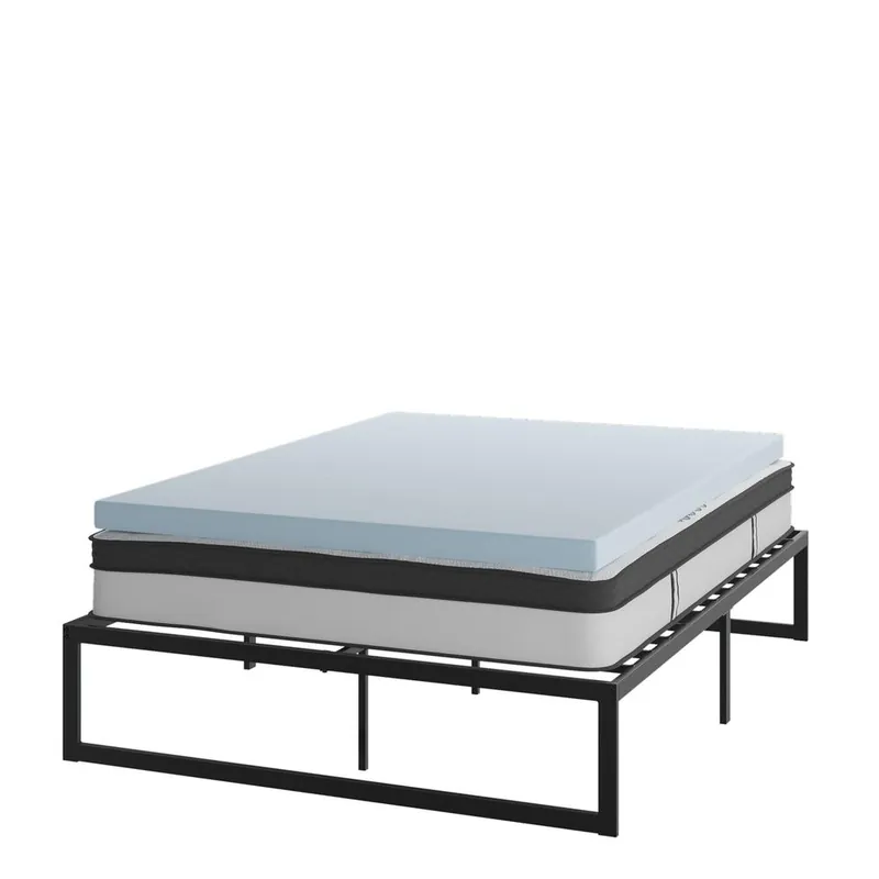 14 Inch Metal Platform Bed Frame With 10 Inch Pocket Spring Mattress In A Box And 3 Inch Cool Gel Memory Foam Topper - Queen By Flash Furniture - Black Today Only