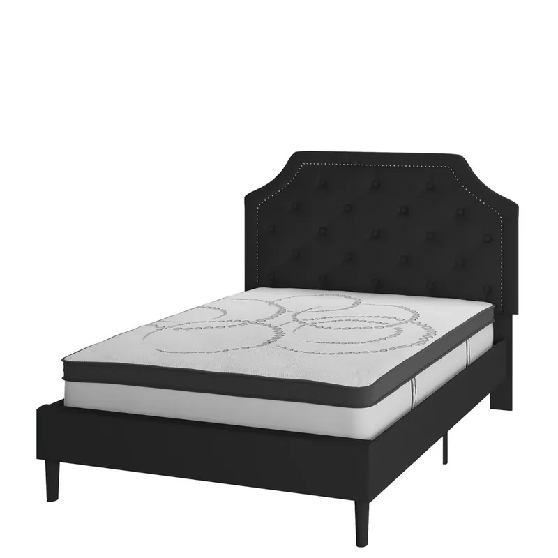 Brighton Full Size Tufted Upholstered Platform Bed In Black Fabric With 10 Inch Certipur-Us Certified Pocket Spring Mattress By Flash Furniture - Black Get Yours