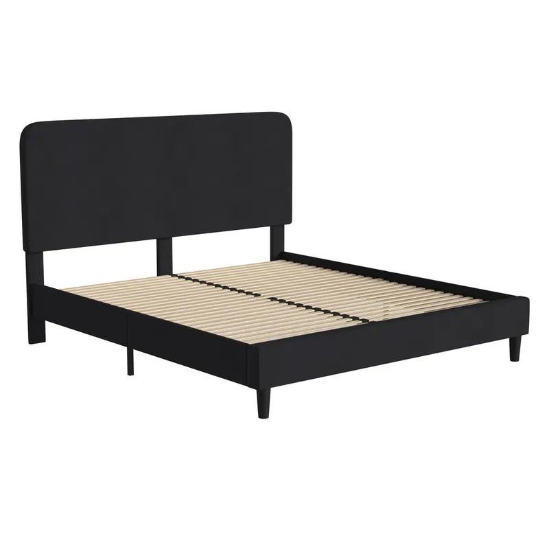 Addison Charcoal King Fabric Upholstered Platform Bed - Headboard With Rounded Edges - No Box Spring Or Foundation Needed By Flash Furniture - Charcoal Bulk Order