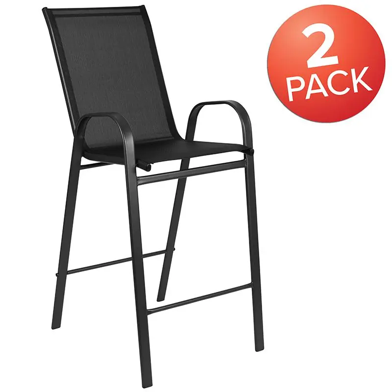 Special Discount 2 Pack Brazos Series Black Outdoor Barstool With Flex Comfort Material And Metal Frame By Flash Furniture - Black