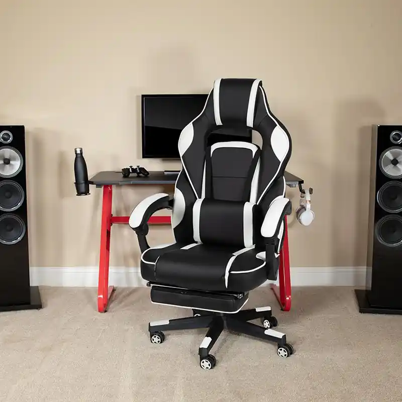 Budget X40 Gaming Chair Racing Ergonomic Computer Chair With Fully Reclining Back/Arms, Slide-Out Footrest, Massaging Lumbar - White By Flash Furniture - White
