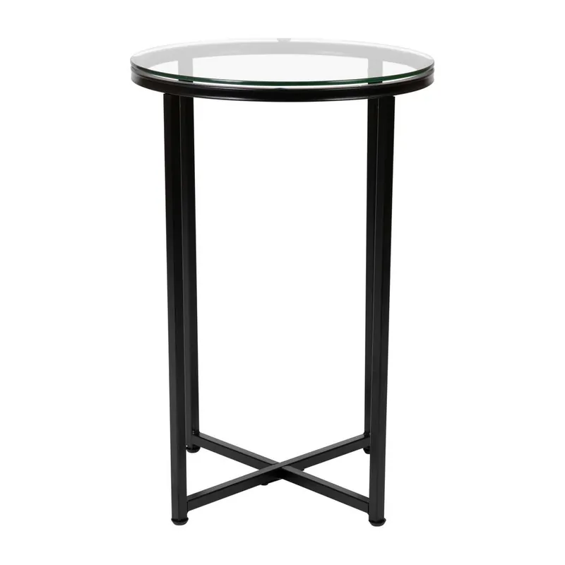 Greenwich Collection End Table - Modern Clear Glass Accent Table With Crisscross Matte Black Frame By Flash Furniture - Clear , Matte Black Hot Picks
