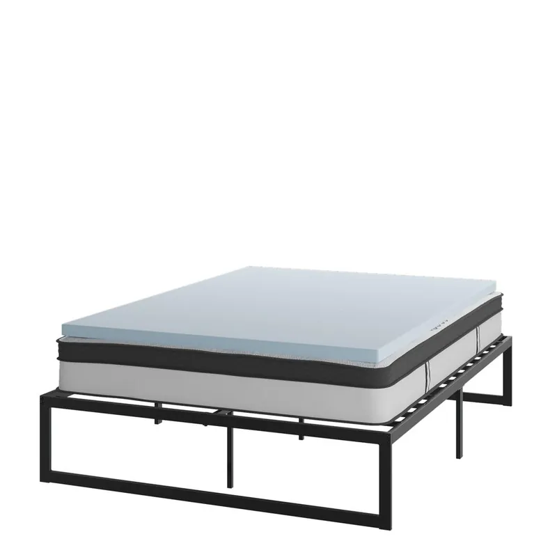 14 Inch Metal Platform Bed Frame With 10 Inch Pocket Spring Mattress In A Box And 2 Inch Cool Gel Memory Foam Topper - Queen By Flash Furniture - Black Today Only