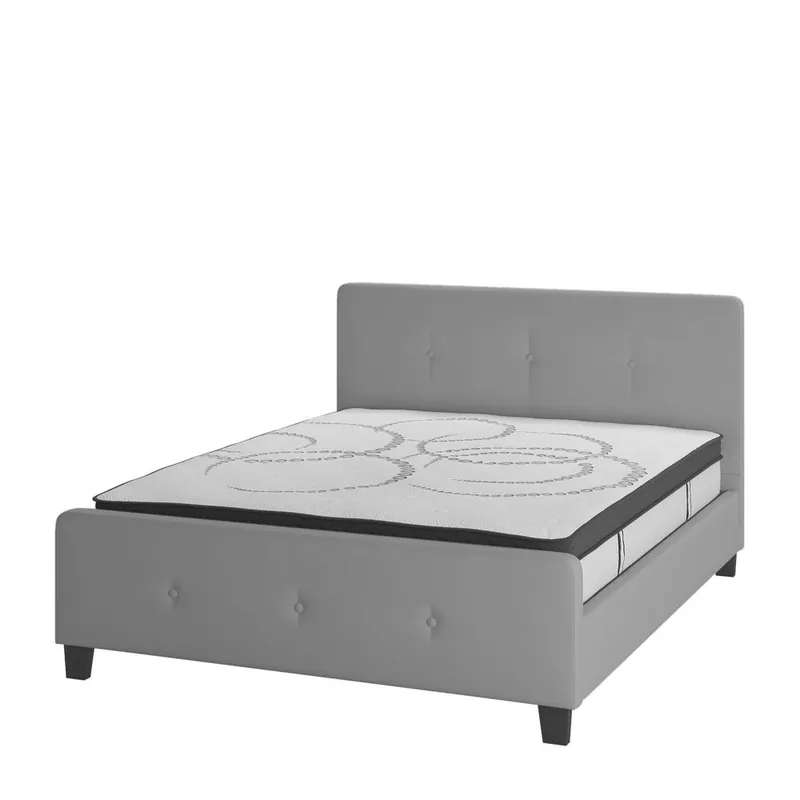 Tribeca Queen Size Tufted Upholstered Platform Bed In Light Gray Fabric With 10 Inch Certipur-Us Certified Pocket Spring Mattress By Flash Furniture - Light Gray Special Offer