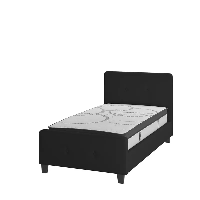 Tribeca Twin Size Tufted Upholstered Platform Bed In Black Fabric With 10 Inch Certipur-Us Certified Pocket Spring Mattress By Flash Furniture - Black Crafted
