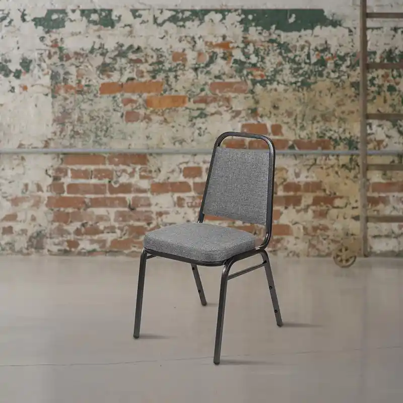 Hercules Series Trapezoidal Back Stacking Banquet Chair With 2.5" Thick Seat In Gray Fabric - Silver Vein Frame By Flash Furniture - Gray Fabric , Silver Vein Frame Premium