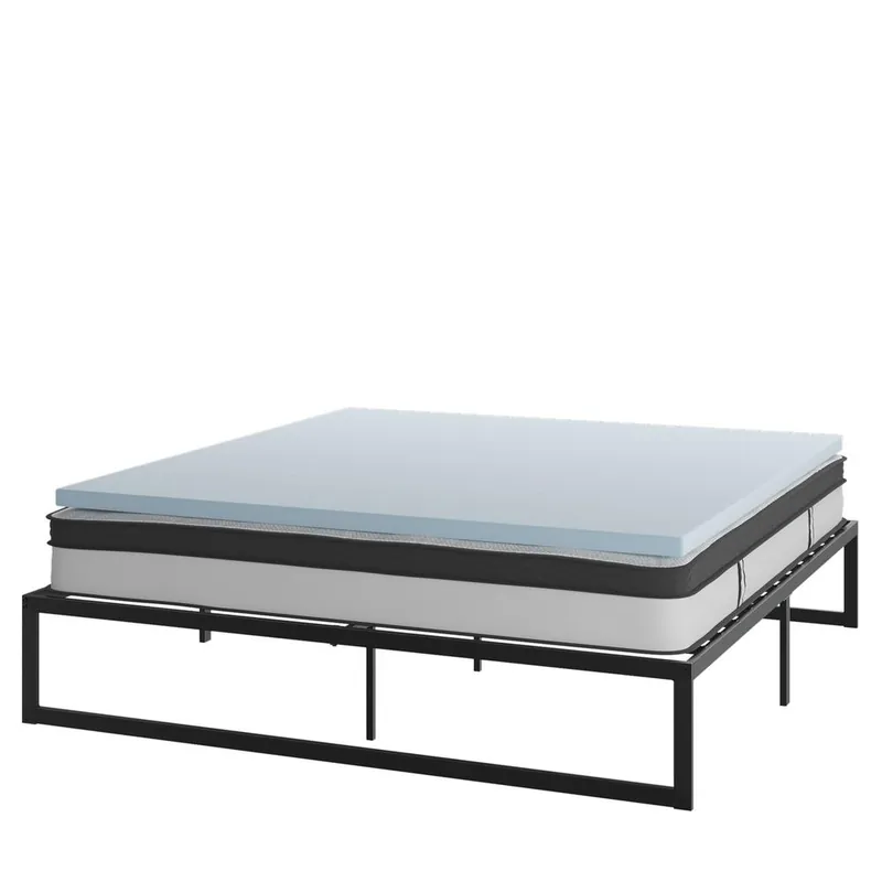 14 Inch Metal Platform Bed Frame With 10 Inch Pocket Spring Mattress In A Box And 3 Inch Cool Gel Memory Foam Topper - King By Flash Furniture - Black Certified