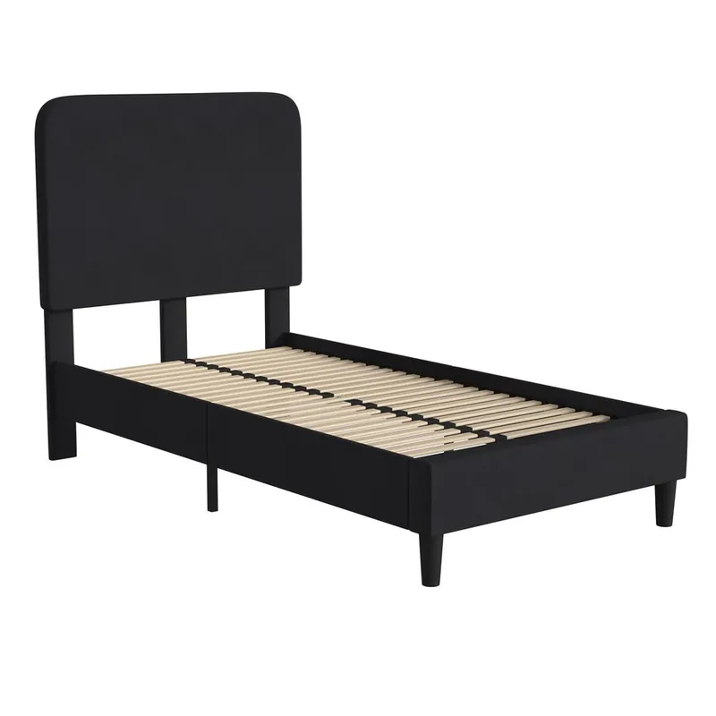 Modern Addison Charcoal Twin Fabric Upholstered Platform Bed - Headboard With Rounded Edges - No Box Spring Or Foundation Needed By Flash Furniture - Charcoal